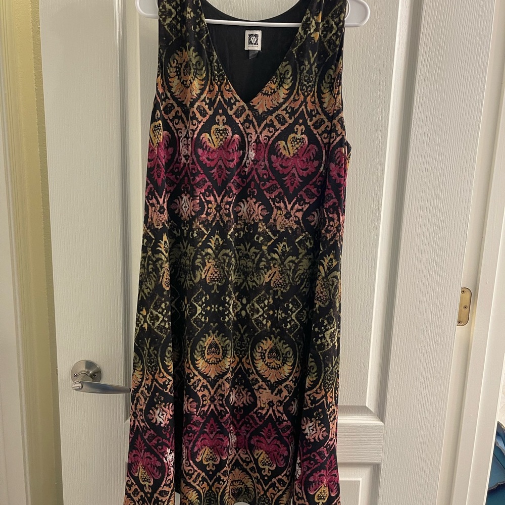 Anne Klein Black and Pink Patterned Midi Dress